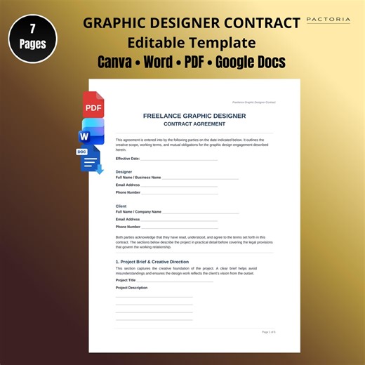 Freelance Graphic Designer Contract Template Editable Canva Word PDF Agreement - Etsy