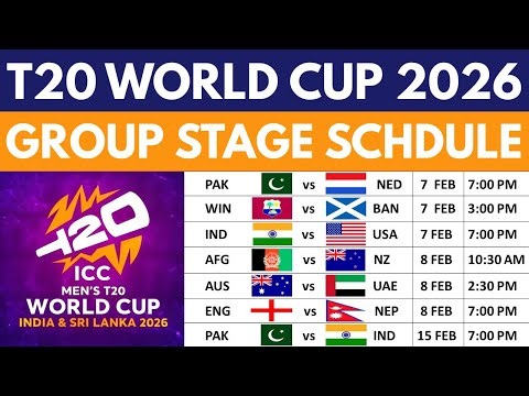 ICC T20 World Cup 2026 Group Stage Schedule | ICC Men's T20 World Cup 2026 Schedule