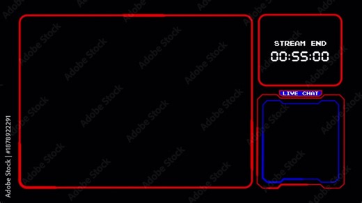 Neon Gaming Stream Overlay. 1-Minute Countdown Intermission Screen with Webcam and Live Chat Boxes 4k video animation seamless loop