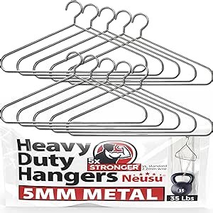 Neusu Heavy Duty Hangers - 5mm Solid Metal, Hold Over 35 Lbs, Extra Strong Coathangers for Heavy Clothes - Hotel Quality (10 Pack)