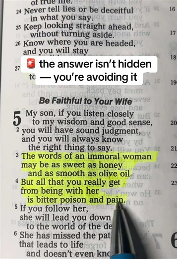 📖 Proverbs 5:3–4 Some warnings don’t look dangerous at first. Some choices feel good in the moment, sound right, and even bring temporary comfort. But not everything that feels good is leading you somewhere good. Many people already know what is stealing their peace. The problem isn’t a lack of answers. The problem is ignoring what the truth has been saying all along. Sometimes the hardest thing to admit is that the pain you’re experiencing today started with something you kept allowing yesterd