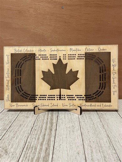 Tablero de cribbage con mapa de Canadá y sus provincias: juego de madera artesanal, regalo personalizado, soporte incluido - Etsy México