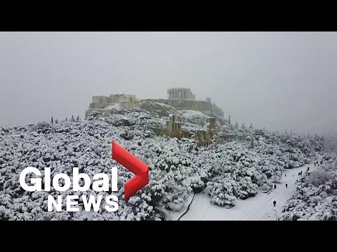 Snow blankets Athens Acropolis as rare storm hits Greek capital