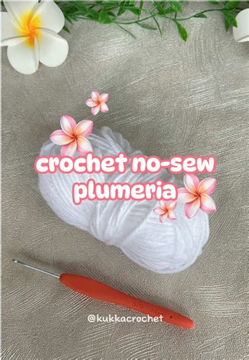 easy plumeria pattern, no need to glue or sew each petal! 🌸 comment “plumeria” for full tutorial 🫶🏻 #crochet #crochetersoftiktok #crochettutorial #crochettok #crochetpattern #crochetinspiration #crochetplumeria #crochetflower