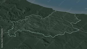 Molise, region with its capital, zoomed and extruded on the administrative map of Italy in the conformal Stereographic projection. Animation 3D