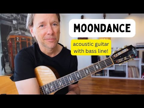 How to play - Moondance guitar lesson for acoustic guitar with bass line. Tabs available!