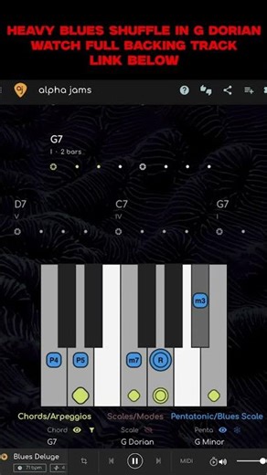 🎹 G Dorian Heavy Blues Shuffle Backing Track for Piano / Keys – Live Groove | 71 BPM #alphajams