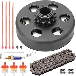 The go-kart clutch has a 3/4" aperture and 12 teeth, comes with a #35 chain, and is suitable for karts, mini-bikes and small lawn mowers