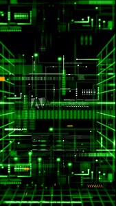 4K futuristic background with digital data code and HUD elements, ideal for text titles, mobile screens, and vertical displays.