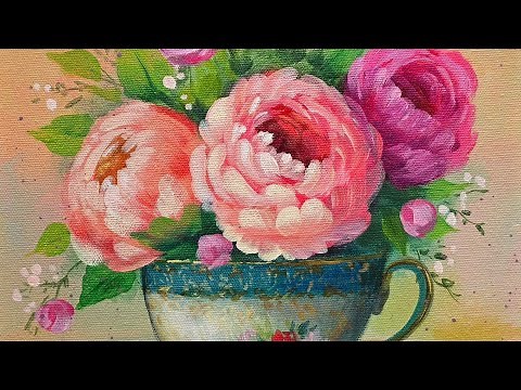How to Paint Teacup Roses Acrylic Painting LIVE Tutorial