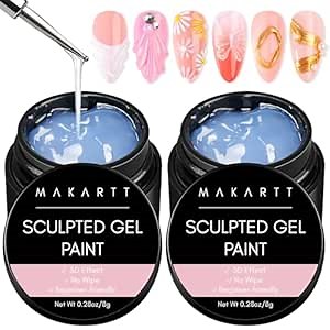 Makartt 3D Nail Art Gel: 2PCS Clear 3D Nail Gel Sculpting Gels for Nails Art, Mixable with Chrome Powder and Polish, No Wipe UV Gels for Sculpting and Carving, for Home & Salon DIY