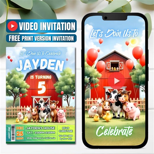 Farm Birthday Video Invitation - Etsy