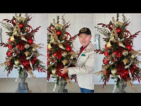 Como Decorar Un Arbolito De Navidad En Colores Rojo Y Oro Arbol Navideño Tradicional paso a paso