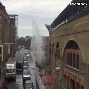 Londoners didn't just have to dodge the rain at London Bridge this morning, they had to contend with a burst water main too. Water was sent towering into the air near a building site (video from John Russell). | ITV London