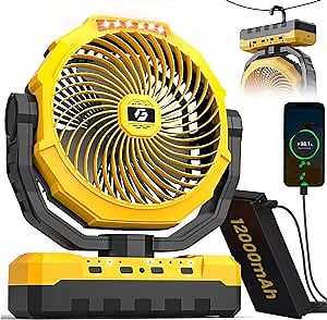 3-in-1 Portable Camping Fan - 9" Rechargeable LED Fan with Remote - 4 Speeds Battery Powered for Tent,Travel, Office