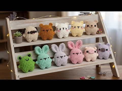 Crochet Mini Animals ⊹ Easy ⊹ Cute ⊹ Step-by-Step | Frog, Bear, Cat, Pug Dog, Pig, Bunny Amigurumi