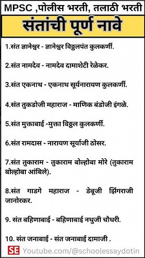 संताची नावे | Santanchi nave in marathi | संत आणि त्यांची पूर्ण नावे | महाराष्ट्रातील संतांची नावे