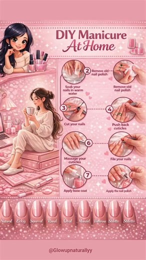 Diy manicure at home 💅🏻🎀💕 #diy #manicure #glowup #shorts #aesthetic #fyp #diybeauty #beautytips #art