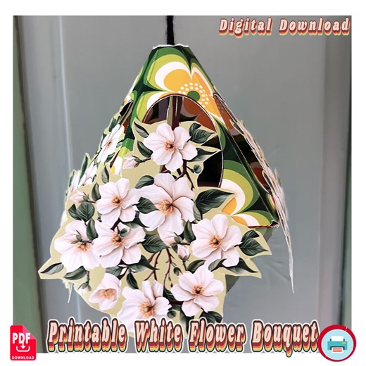 Printable Retro Flower Hanging Planter – 70s Floral Papercraft – 3D Paper Flower Basket – DIY Home Decor – Instant Download PDF - Etsy