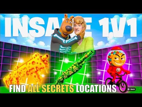 INSANE 1V1 FFA ALL GUNS & RIDES MAP FORTNITE CREATIVE - FIND ALL SECRETS LOCATIONS (PART 2)