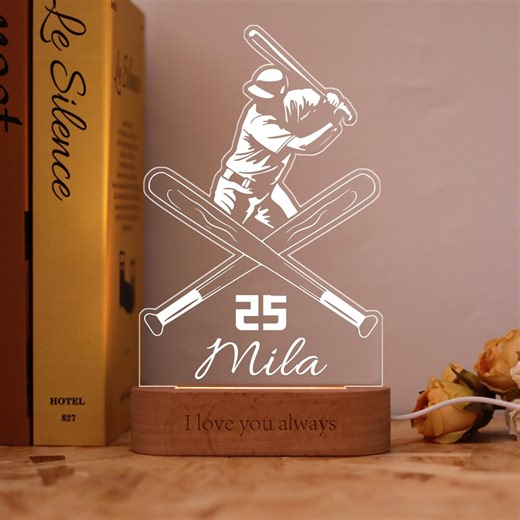 Custom Baseball Player With Crossed Bats Night Light,personalized Lamp of Baseball Batter Silhouette With Crossed Bats and Custom Number - Etsy