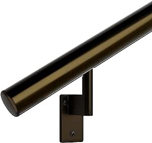 Promenaid Architectural Bronze 16ft Flush Handrail Kit - Indoor/Outdoor Stair Handrail - Modern 1.6" Round Satin-Anodized Aluminum Railing with 5 Bronze Painted Pivoting Wall Brackets & Flush Endcaps