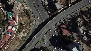 Aerial top down view of traffic and highway crossing in Addis Ababa, Ethiopia, East Africa. Transportation