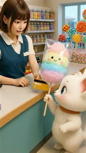 Little Kitten Buys Pastel Cotton Candy — You’ll Melt!