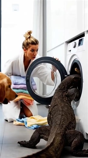 When Your Dog and a Giant Lizard Decide to Help With Laundry… Chaos Ensues!#animals#wildlife#rescue
