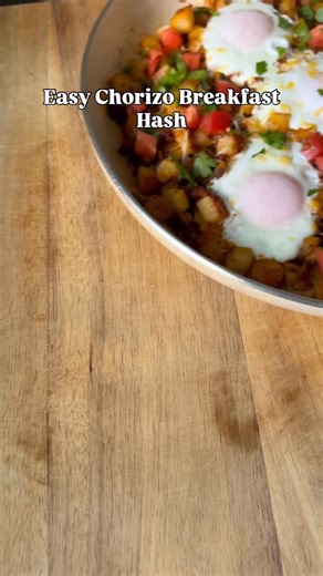 Easy Chorizo Breakfast Hash ✨ This easy chorizo breakfast hash is the perfect cozy morning meal. It comes together in under 30 minutes and makes the best hearty breakfast or brunch. Ingredients • 6 oz chorizo • 3 cups frozen diced hashbrowns (small cubed potatoes) • Oil, as needed • 5 eggs • Salt, to taste • Mexican shredded cheese, for topping • Fresh cilantro, chopped • Cilantro lime sauce, for drizzling • Baguette, for serving (optional) Instructions 1. Cook the chorizo: Add the chorizo to a 
