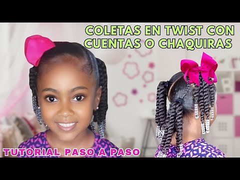 PEINADO AFRO 💇🏿‍♀️ PARA NIÑAS - COLETAS EN TWIST CON CUENTAS O CHAQUIRAS ✂️ #afrohairstyles