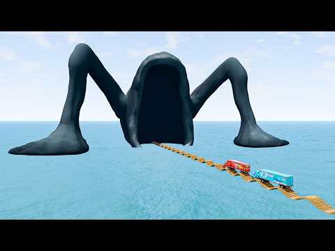 Mack truck vs Dinoco vs Impossible Log Wave Bridge Vs SEA EATER - Cars vs Deep Water -BeamNG.drive