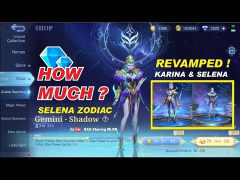HOW MUCH DIAMOND FOR SELENA ZODIAC SKIN Draw ( Gemini shadow) MLBB 2025