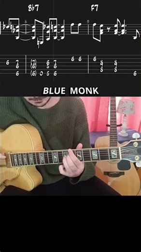 Blue Monk Guitar 🎶 Jazz Blues Arrangement (TAB on Screen) #jazz #jazzstandard #guitar #chilljazz