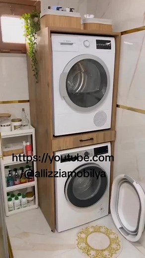 Modern Stacked Washing Machine and Dryer in Action