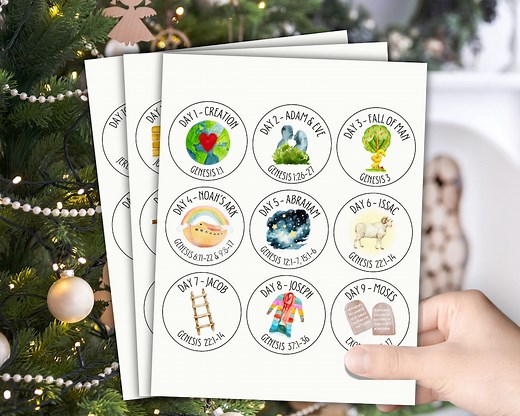 Jesse Tree Advent Ornaments Printable | Advent Countdown Decorations | Bible Story Ornament Set | Christmas Jesse Tree Catholic Advent - Etsy