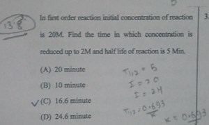 In first order reaction initial concentration of reaction is 20... | Filo