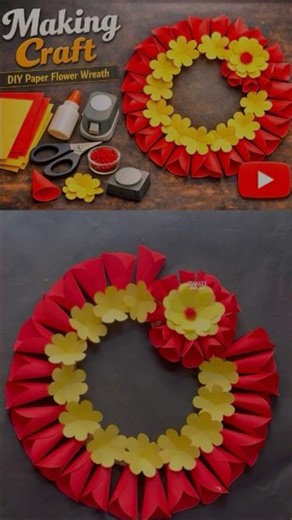 EASY FLOWER WREATH 🌼 #PaperCraft #DIYFlower #HomeDecor