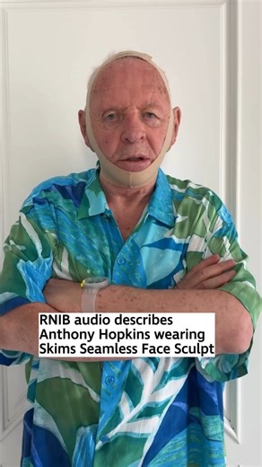 The new @skims Face Sculpt has set the internet alight. But without audio description or alt text, blind and partially sighted people can’t join in. Yet, all good things come to those who wait. Sit back with a nice Chianti and enjoy our audio described video of @anthonyhopkins wearing the new face sculpt. And let us know what you'd like us to audio describe next! [Video transcription: Text: RNIB audio describes Anthony Hopkins wearing Skims face sculpt. Voiceover: “Hello Clarice. We’re going to 