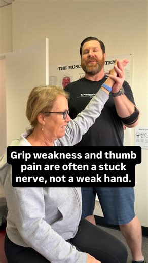 Unbroken Body Chiropractic on Instagram: "Hand and thumb weakness is not always a muscle problem. The median nerve passes through the palm and wrist and can become restricted by tight fascia and repetitive use. When a nerve cannot slide and glide, pain is only one symptom. Restricted nerves also lose signal quality, which can reduce grip strength, thumb control, and endurance. This is why some people feel clumsy, weak, or fatigued even without sharp pain. Targeted nerve and fascial release resto