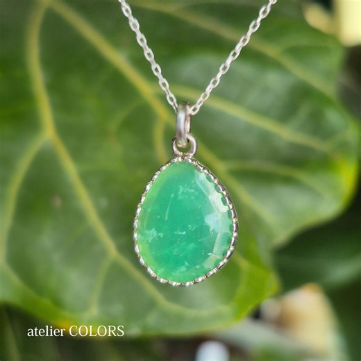 Handmade Chrysoprase Teardrop Necklace: Sterling Silver Gemstone Pendant - Etsy Australia