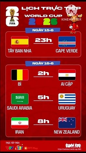 Lịch thi đấu World Cup 2026 ngày 16/06
