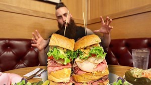 Just a 6lb deli sandwich, stuffed full of turkey, beef tongue, pastrami and enough slaw to put out a small fire! This week's episode of #TheChroniclesOfBeard over at Sarge's Delicatessen & Diner was a painful one... | Beard Meats Food