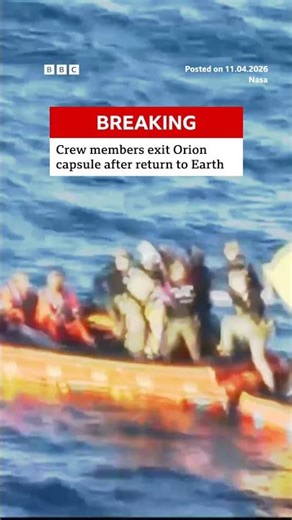 Orion crew members exit module after safe splashdown #ArtemisII #BBCNews