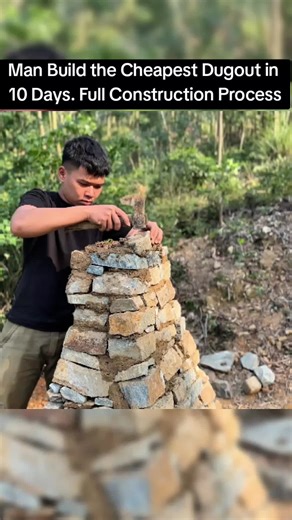 Man Build the Cheapest Dugout in 10 Days. Full Construction Process.#Bushcraft #Treehouse #SurvivalHacks #Survival