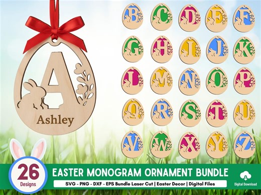 Easter Monogram Egg Ornament SVG Bundle Bunny Initial Designs Laser Cut (digital Download) - Etsy Australia
