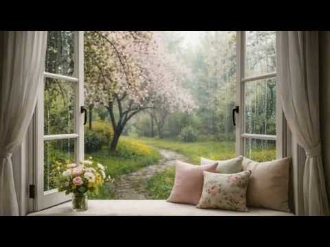 Gentle Spring Rain by the Window | Blooming Garden View | Natural Rain Sounds | Spring Week NO. 4