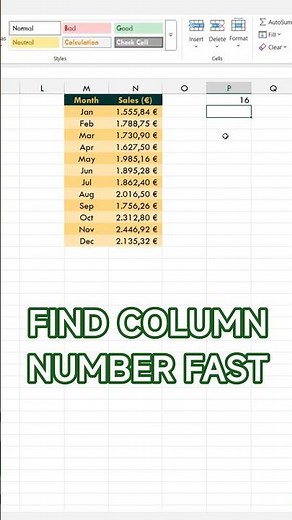 Find Column Numbers Instantly in Excel #excel #exceltips #shorts