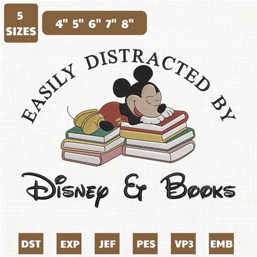 Disney and Books Mickey Machine Embroidery File, Librarian Book Lover Design (instant Download) - Etsy