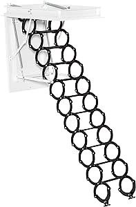 Topteng 11 Steps Attic Ladder - 3M/9.8FT Retractable Loft Ladder with Pull Rod, 660LB, 39.4 * 27.6" Ideal for Attics and High Ceilings